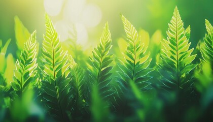 Wall Mural - Lush Green Ferns Illuminated by Sunlight