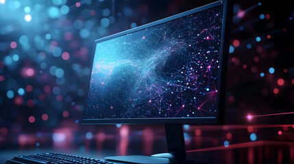 3D Illustration of Network Connections Displayed on a Vibrant Computer Monitor