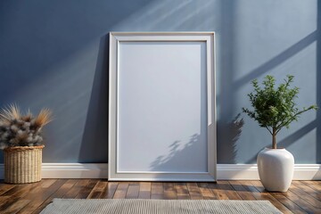 Wall Mural - Minimalist blank frame on pure wall indoor room, Bright room with blank picture frame.