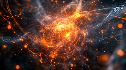 Poster - a detailed visualization of quantum entanglement with particles and energy fields in a digital envir