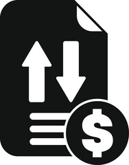 Poster - black and white icon of a document with up and down arrows near a dollar coin, representing financia