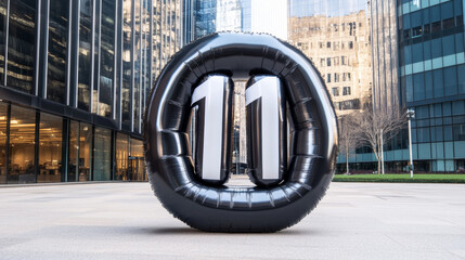 Poster - Giant inflatable Black Friday countdown clock in sleek black and silver colors placed prominently outside a retail shop attention-grabbing decoration 