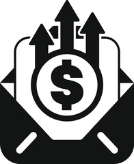 Poster - this vector illustration shows a black envelope with a dollar sign and growing arrows, representing 