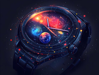 Wall Mural - Cosmic Timepiece Illustration - A Watch Face Reflecting the Universe