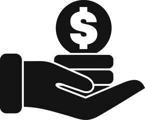 Sticker - Hand is holding a stack of coins with a dollar sign, a simple vector icon representing the concept of saving money