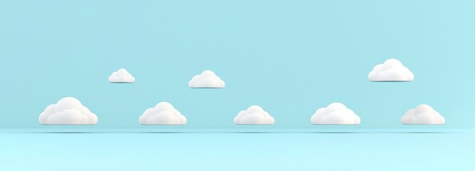 Poster - The 3d white clouds are isolated on a blue background. Rendering soft round cartoon fluffy clouds in the blue sky. 3D geometric shapes illustration.