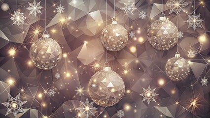 Wall Mural - Shiny geometric Christmas ornaments with snowflakes on a sparkling background