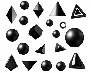 Poster - Metal Geometric Shapes Objects in 3D. Isolated on white background with a metallic color gradient.
