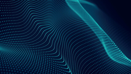 Futuristic point wave of particles. Visualization of sound waves. Technology or science banner. Abstract digital 3D wave. Vector illustration.