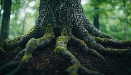 Wall Mural - Moss-Covered Tree Roots in a Forest