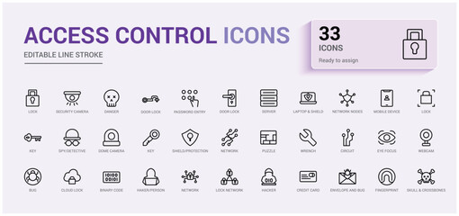 Poster - set of access control icons. house protection, smart house icon, outline icon collection, line icon 