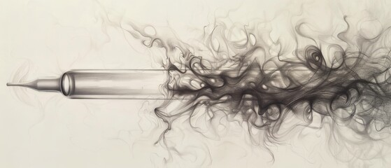 Canvas Print -  A monochrome image of smoke escaping from a syringe with a protruding needle