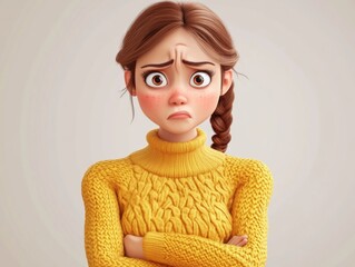 Poster - 3D Cartoon Woman. Doubtful and Upset Expression