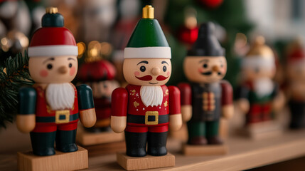 Poster - Traditional Christmas bazaar with wooden stalls selling handcrafted toys, nutcrackers, and holiday treats, nostalgic holiday vibe 