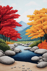 Canvas Print - Tranquil Japanese landscape showcasing the dramatic change of leaf colors in the enchanting Koyo season 