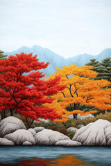 Canvas Print - Tranquil Japanese landscape showcasing the dramatic change of leaf colors in the enchanting Koyo season 