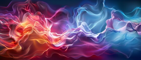  A black background bears a vibrant, multihued wave of smoke in this abstract image