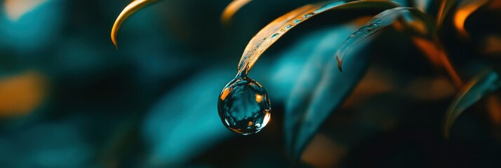 Canvas Print - A Water Droplet Hanging From a Leaf