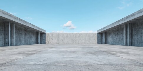 Poster - The background of a car presentation is a 3D rendering of modern architecture with empty concrete walls and floors.