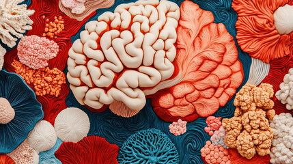 Poster - 3d white human brain anatomy illustration isolated on medicine background for neurology science