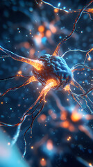 Wall Mural - Glowing neuron showcasing microscopic technology