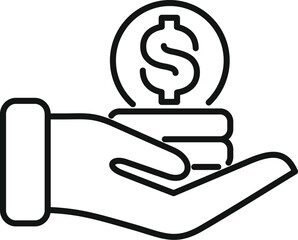 Poster - Line art vector icon of a hand holding a stack of coins, representing financial security, savings, or investment