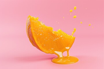 Wall Mural - Vibrant halloween theme with juicy orange slice on pink background AI