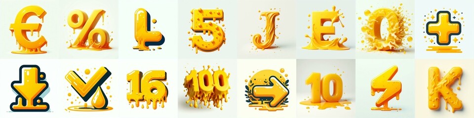 Yellow Lettering Typeface. AI generated illustration