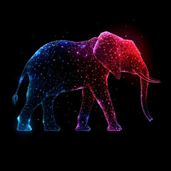 Wall Mural - Neon Polygonal Elephant Illustration: Walking Giant in Cosmic Hues