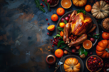 Wall Mural - thanksgiving background with pumpkin and fall ingredients