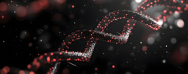 3D Illustration - Glowing Red Genetic DNA Strand on a Dark Background