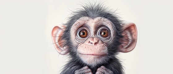 Poster -  A tight shot of a monkey's face, adorned with hair and bearing expressive eyes