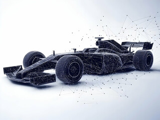 Wall Mural - 3D Illustration -  Formula One Race Car Wireframe, Network Connections