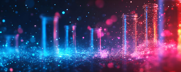 Canvas Print - Abstract Background Illustration - Glowing Test Tubes with Neon Particles