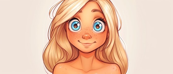 Canvas Print - blue eyes, smiling, wearing a top with freckles on her shoulders