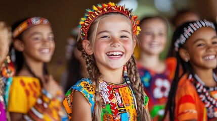 Wall Mural - Happy Girl in Colorful Traditional Dress and Headband