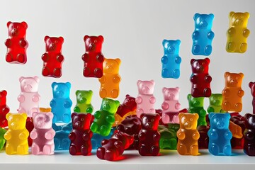 Vibrant Gummy Bear Candy Displayed on White Background in Ultra High Detail