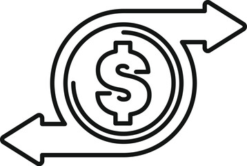 Poster - Simple yet impactful line art illustration depicting the concept of money turnover, with arrows rotating around a dollar sign