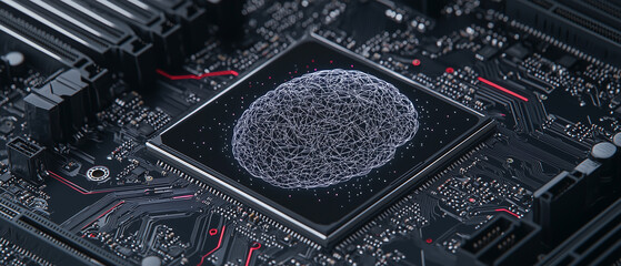 Poster - Digital brain integrated into circuit board representing artificial intelligence and technology, Hologram brain,  technology background,abstract background