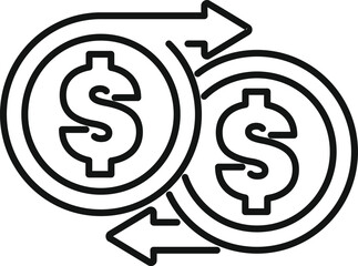 Poster - Simple line art icon of a money exchange concept with two dollar coins exchanging funds