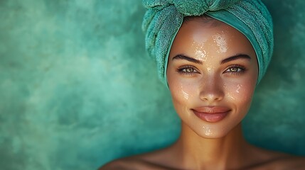 Wall Mural - A woman with wet hair and glowing skin, embodying fresh, natural beauty.