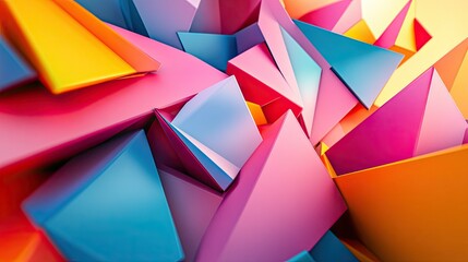 Poster - 3D abstract background with layered geometric shapes in vibrant colors, creating a sense of depth and movement. Perfect for digital art or modern design projects.
