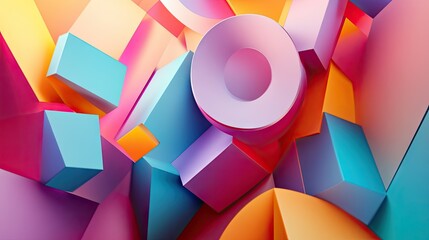 3D abstract background with layered geometric shapes in vibrant colors, creating a sense of depth and movement. Perfect for digital art or modern design projects.