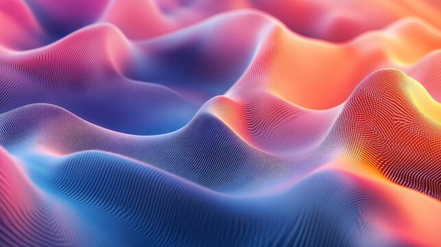 3D abstract background with fluid, wave-like patterns in gradient colors, creating a sense of depth and motion. Perfect for modern and digital designs. -