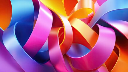 Poster - 3D abstract background with twisted ribbons and spirals in bright colors, creating an energetic and playful scene. Ideal for creative projects.