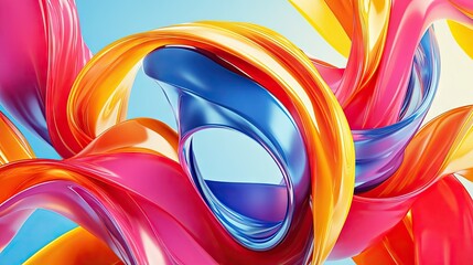 Poster - 3D abstract background with twisted ribbons and spirals in bright colors, creating an energetic and playful scene. Ideal for creative projects.