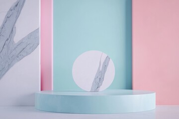 Poster - mock up geometric shape in pastel colors. cosmetic stand, 3d illustration of a minimal 3d rendering 