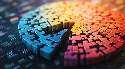 Poster - 3D pie chart made of puzzle pieces, with each piece slightly lifted, symbolizing data integration