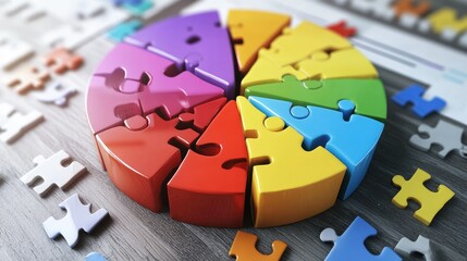 Poster - 3D pie chart made of puzzle pieces, with each piece slightly lifted, symbolizing data integration