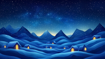 Wall Mural - abstract christmas night landscape with little village in the mountains